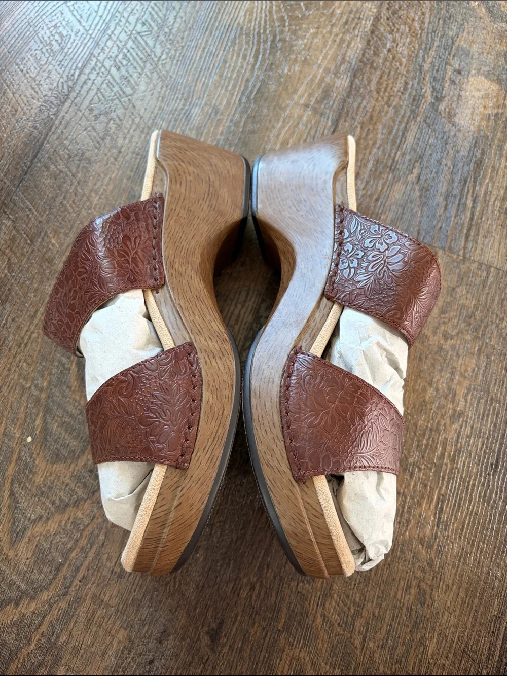 Dansko Sofie Slide Sandal, Double strap, Embossed Brown Size 40 (9.5-10)